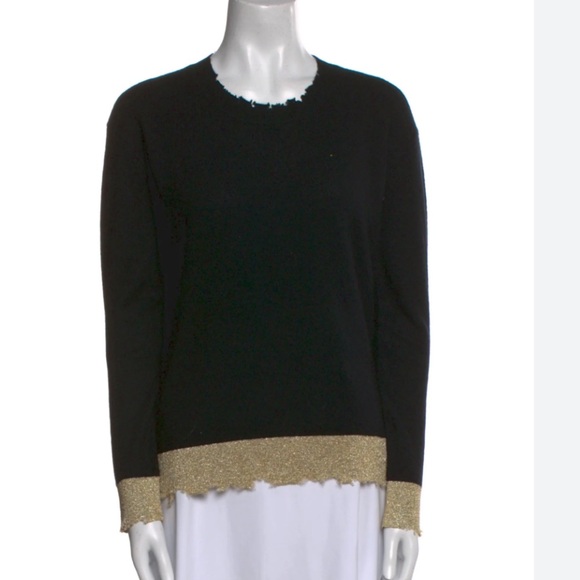RtA Sweaters - RtA Black cashmere Crewneck Sweater with Gold Metallic Trim
